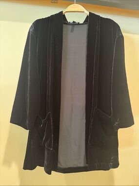 Eileen Fisher Black Velvet Open Cardigan Blazer